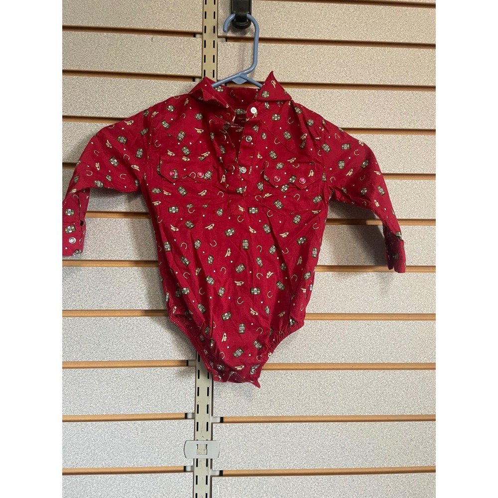 Wrangler Baby Red Western‎ Cowboy Bodysuit Shirt 24 Months Horseshoe
